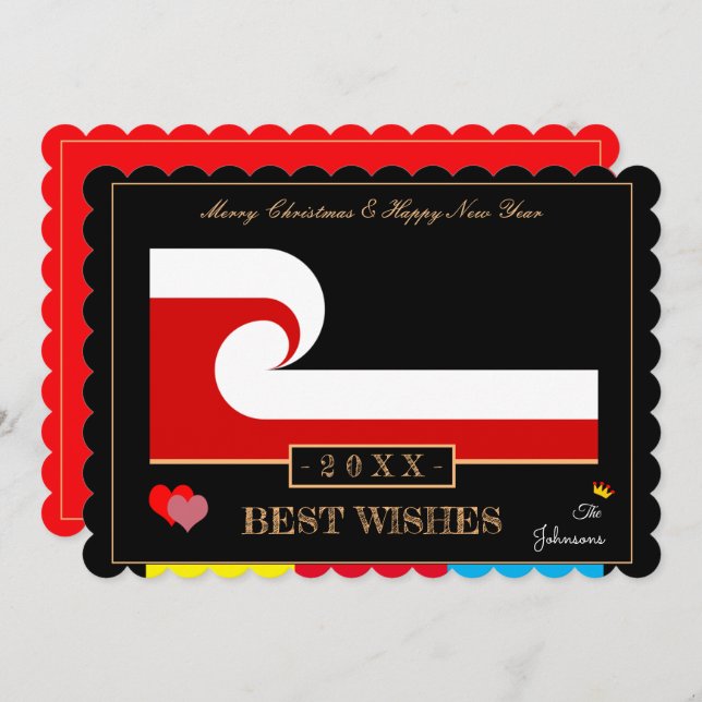 Maori Wave & Zealand Flag Happy New Year Wishes Holiday Card (Front/Back)