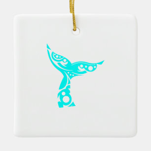 Maori Whale Tail Tribal Tattoo Turquoise Gift Idea Ceramic Ornament
