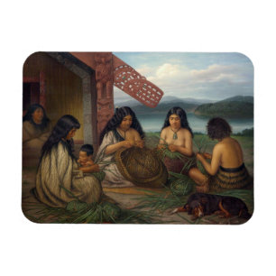 Maoris Plaiting Flax Baskets, by G. Lindauer Magnet