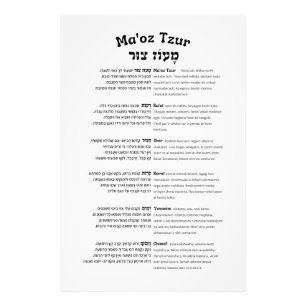 Maoz Tzur Hanukkah Song Full Hebrew & Transcript Photo Print