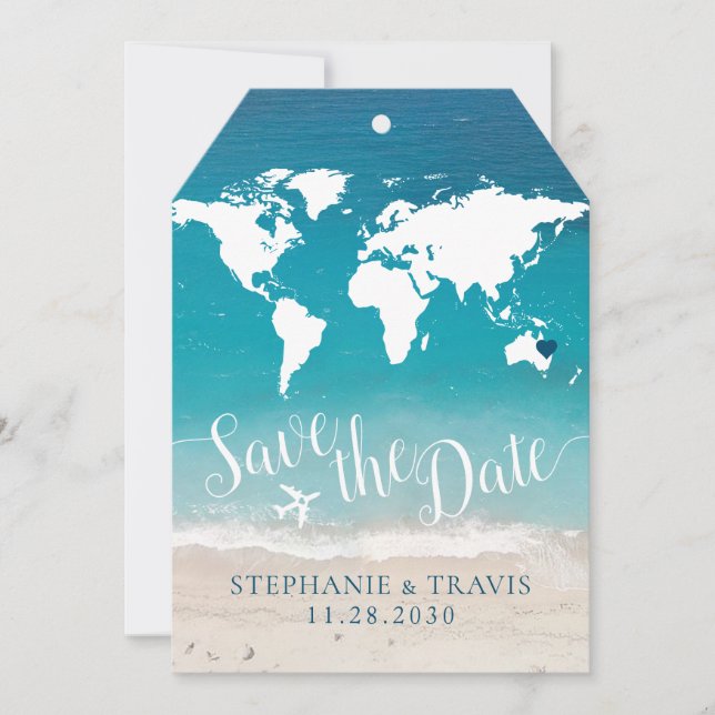 Map and Beach Destination Wedding Luggage Tag (Front)