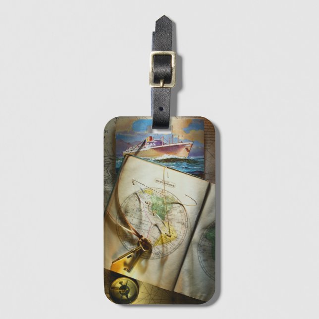 Map And Compass Luggage Tag (Front Vertical)