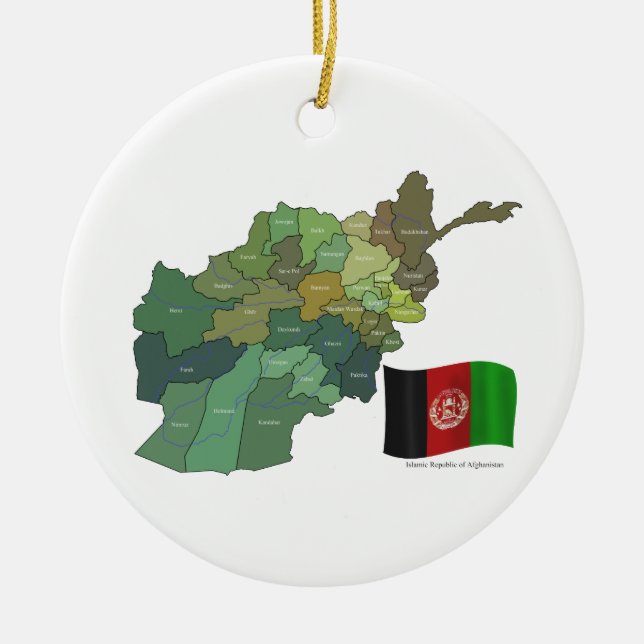 Map and Flag of Afghanistan Ceramic Tree Decoration (Front)