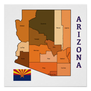 Map and Flag of Arizona Poster