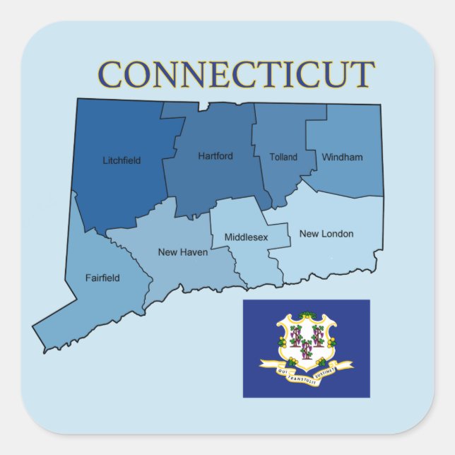 Map and Flag of Connecticut with Counties Square Sticker (Front)