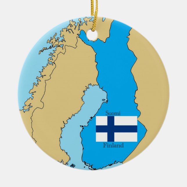 Map and Flag of Finland Ceramic Tree Decoration (Front)