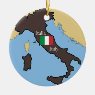 Map and flag of Italy Ceramic Tree Decoration
