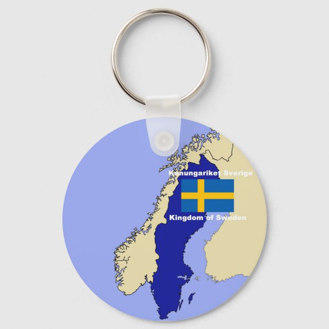 Map and Flag of Sweden Key Ring (Front)