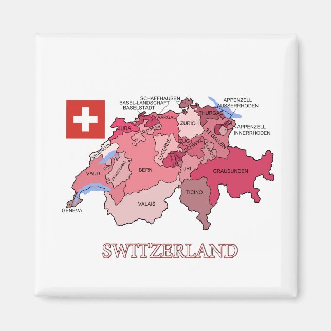 Map and Flag of Switzerland Magnet (Front)