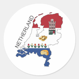 Map and Flag of the Netherlands Classic Round Sticker