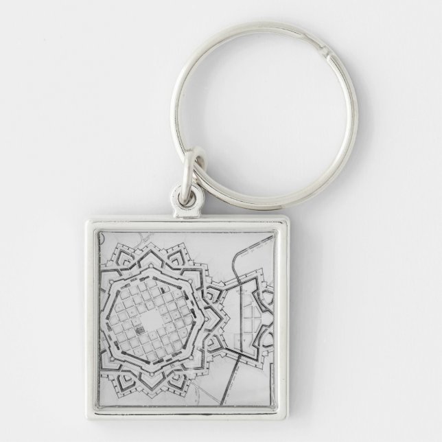 Map and fortifications of Neuf-Brisach Key Ring (Front)