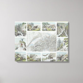 Map and Vignettes of Swiss Alps Canvas Print