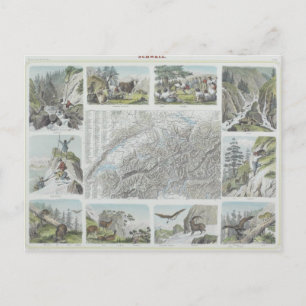 Map and Vignettes of Swiss Alps Postcard