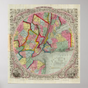 Map Around The City Of New York Poster