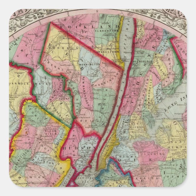 Map Around The City Of New York Square Sticker (Front)