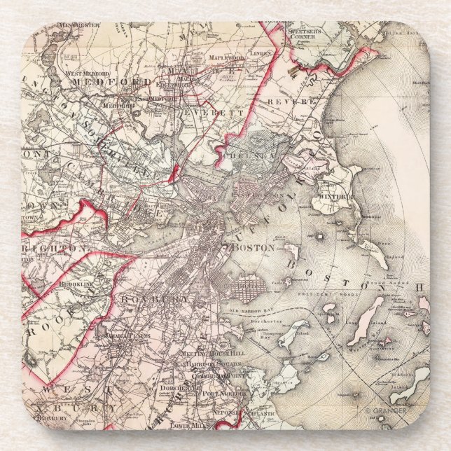 Map: Boston, 1883 Coaster (Front)