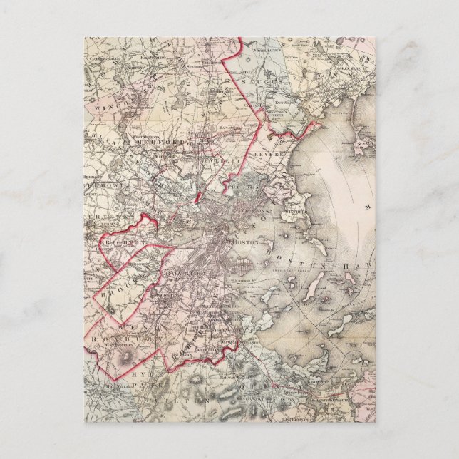 Map: Boston, 1883 Postcard (Front)