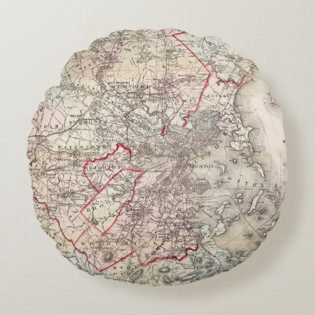 Map: Boston, 1883 Round Cushion (Front)