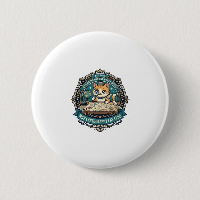 Map Cartography Cat Funny Cat Lover Design - Map C 6 Cm Round Badge (Front)