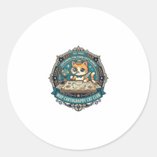 Map Cartography Cat Funny Cat Lover Design - Map C Classic Round Sticker
