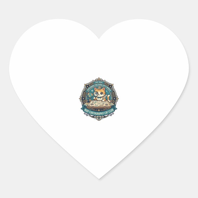 Map Cartography Cat Funny Cat Lover Design - Map C Heart Sticker (Front)