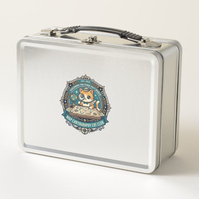Map Cartography Cat Funny Cat Lover Design - Map C Metal Lunch Box (Front)