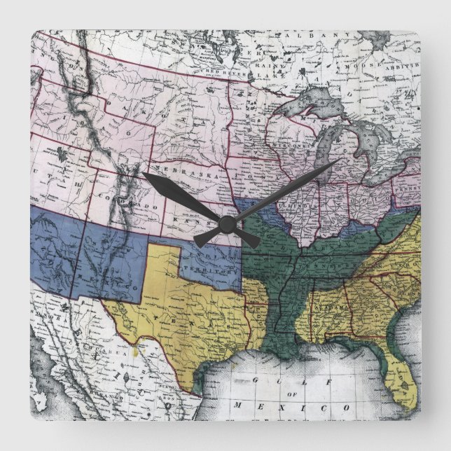 MAP: CIVIL WAR, 1864 SQUARE WALL CLOCK (Front)