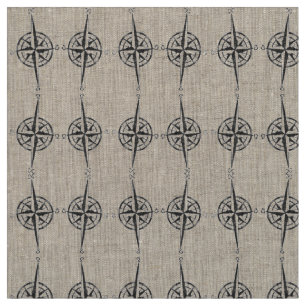 Map Compass Black Wave Pattern Nautical Coastal Fabric