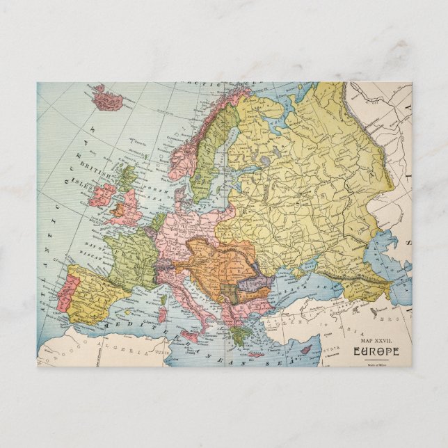 MAP: EUROPE, 1885 POSTCARD (Front)