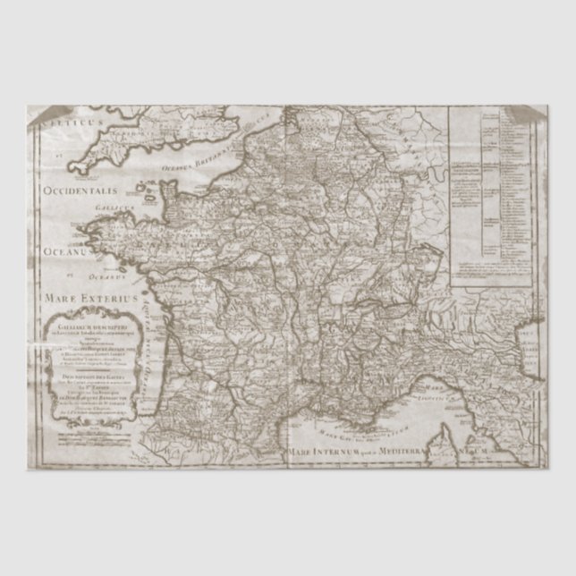 Map France Vintage Decoupage Tissue Paper (Front)