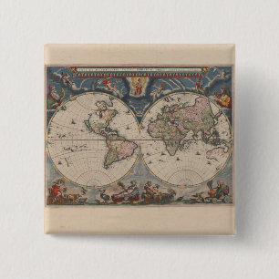 Map Globe Travel Art Vintage Antique 15 Cm Square Badge