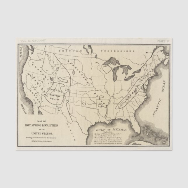 Map, hot springs, United States Tissue Paper (Front)