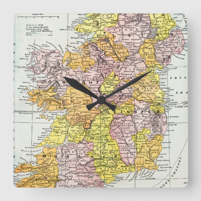 MAP: IRELAND, c1890 Square Wall Clock (Front)
