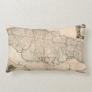 MAP: JAMAICA, 1755 2 LUMBAR CUSHION