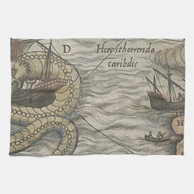 Map Monster/Sea Serpent Tea Towel (Horizontal)