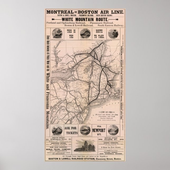 Map Montreal and Boston Air Line Poster (Front)