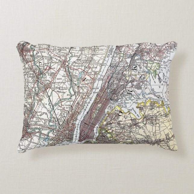Map: New York Area, 1906 Decorative Cushion (Front)