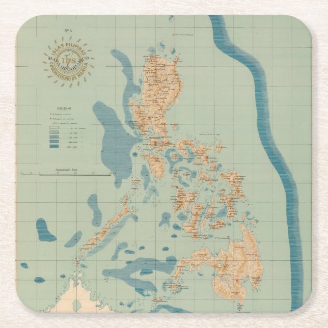 Map No 4 orographic Square Paper Coaster (Front)