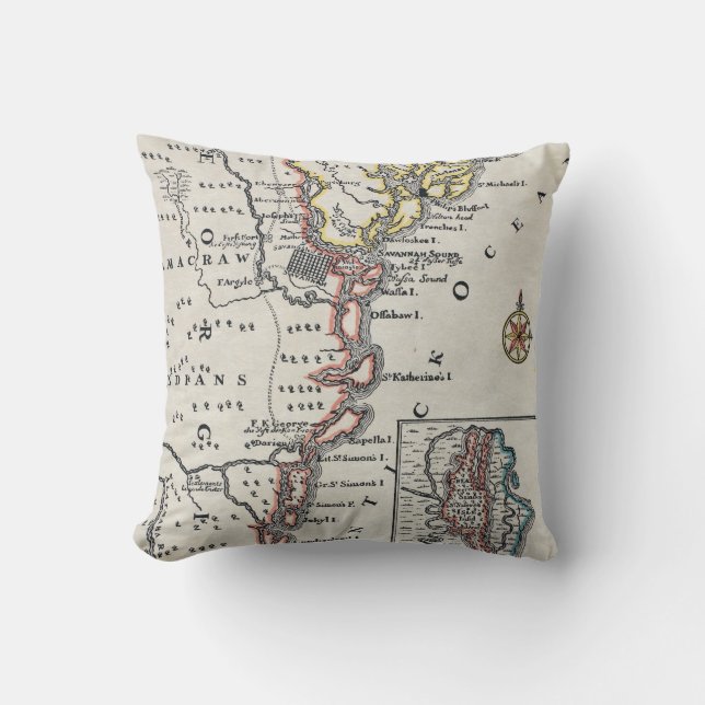 Map: North America, C1700 Cushion (Front)