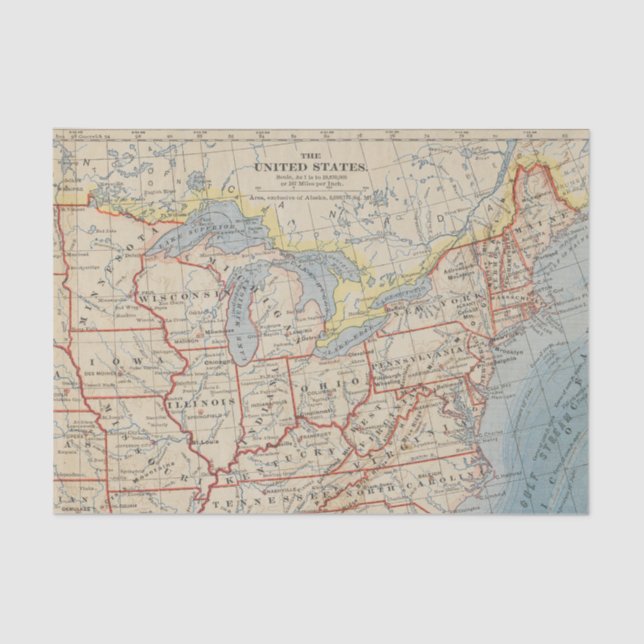 Map Northeastern and Great Lakes U.S. 1888 Tissue Paper (Front)