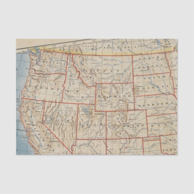 Map Northwestern United States 1888 Tissue Paper (Front)