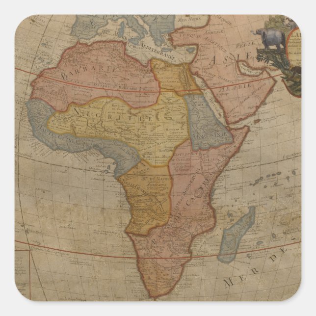 Map of Africa | 1700 Square Sticker (Front)