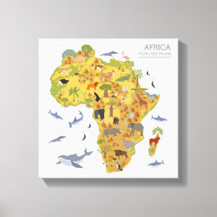 Map of Africa   Flora & Fauna Canvas Print