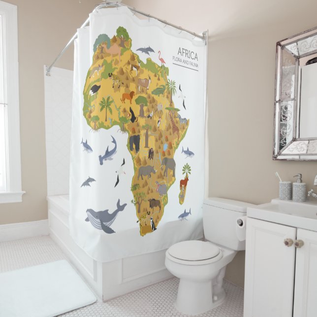 Map of Africa | Flora & Fauna Shower Curtain (In Situ)
