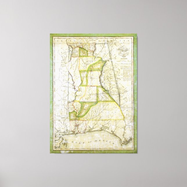 Map of Alabama by John Melish (circa 1818-1820) Canvas Print (Front)
