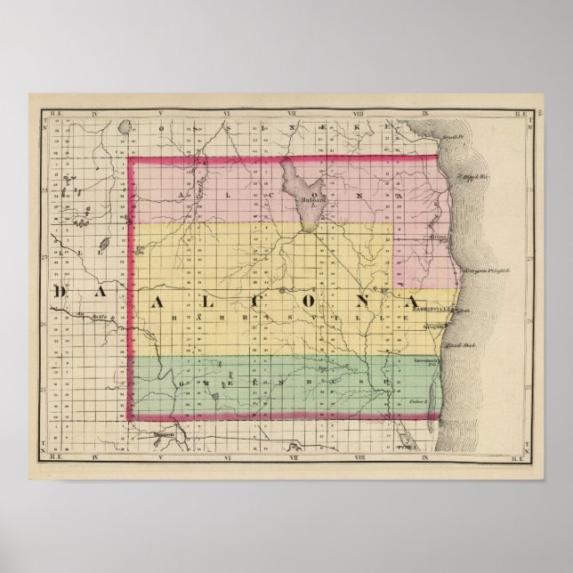 Map of Alcona County, Michigan Poster (Front)