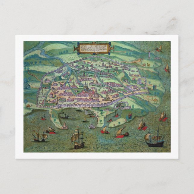 Map of Alexandria, from 'Civitates Orbis Terrarum' Postcard (Front)