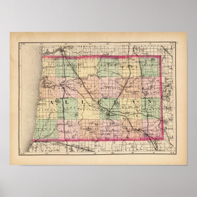 Map of Allegan County, Michigan Poster (Front)