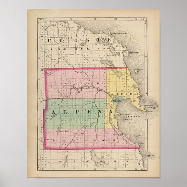 Map of Alpena County, Michigan Poster (Front)