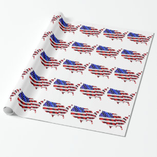 Map of America American Flag Wrapping Paper